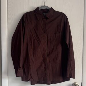 Boohoo Chocolate Brown Button-Down Shirt